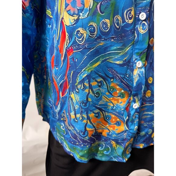 Womens S Button-Up Shirt Blue & Multicolor Abstract Print - Picture 14 of 16